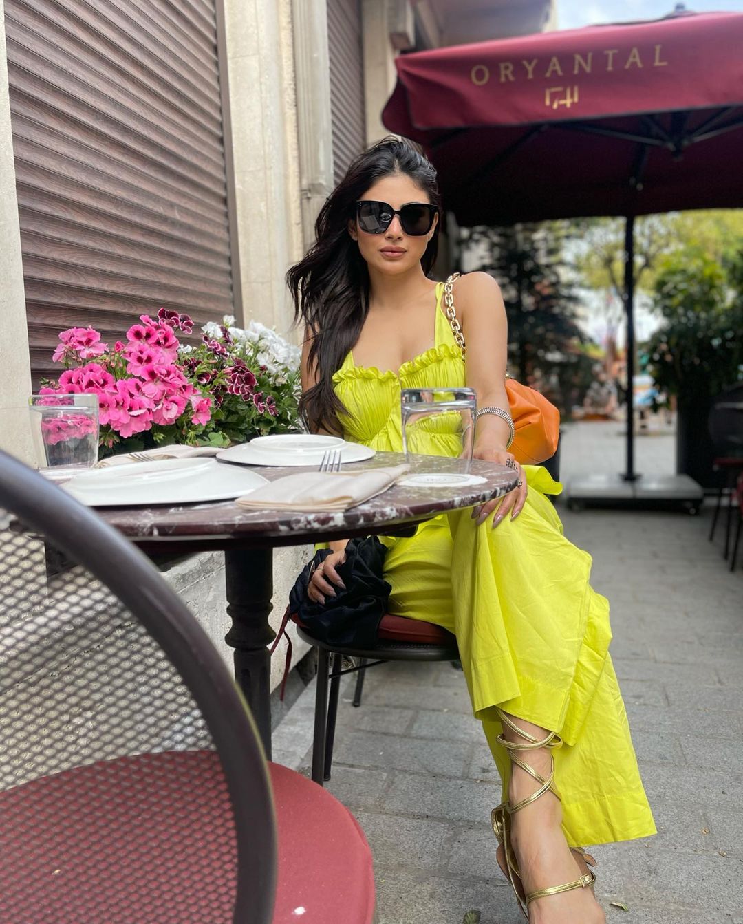 Mouni Roy looks uber chic in the neon-coloured co-ord set.